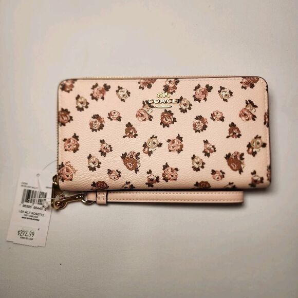 NWT COACH CZ329 Long Zip Around Wallet/Wristlet With Rosette Print Blush Multi - Picture 1 of 3